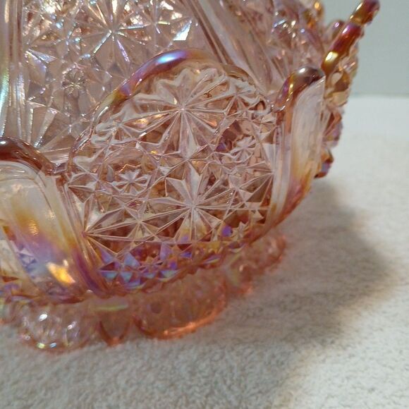 Vintage Fenton Pink Iridescent Daisy & Button Glass Covered Dish 10" × 9"in - Picture 10 of 16